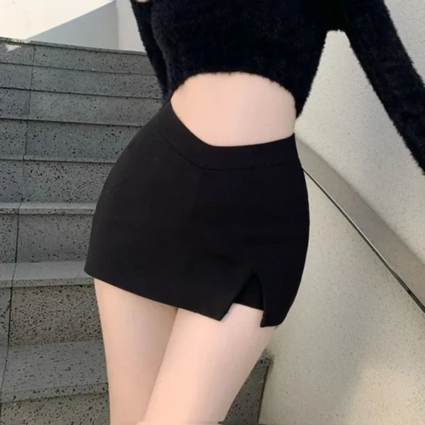 Black Split Mini Skirts Women Summer Sexy Club High Waist Slit Skirt Streetwear Korean Party Fashion Irregular Slim A Line Skirt - 图片 4