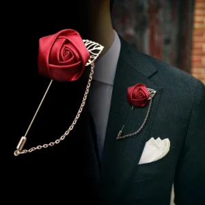 Burgundy Boutonnieres Wedding Accessories Groom Corsage Lapel Pins Ribbon Rose Flower Women Buttonhole Brooch Mariage Prom Decor