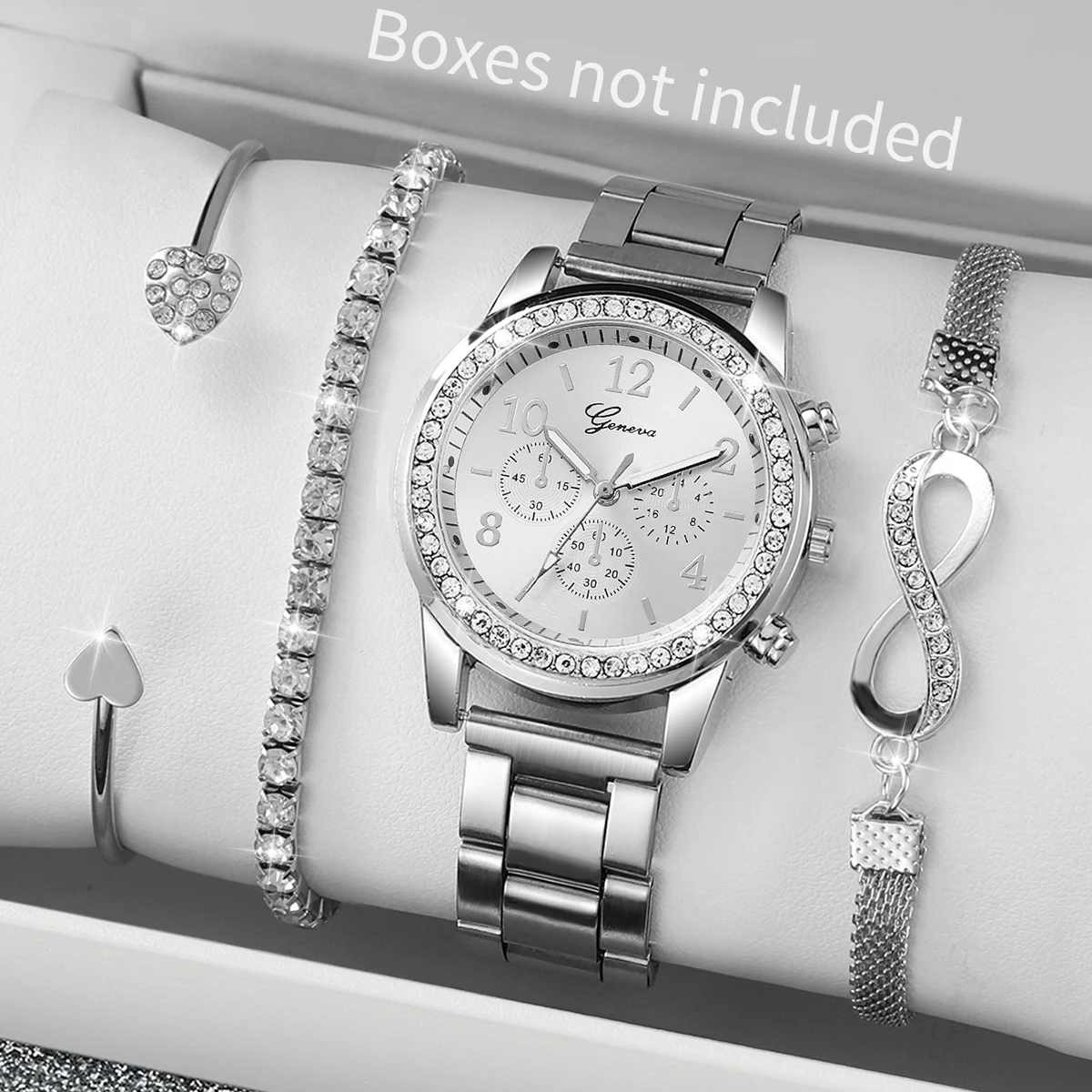 4PCS/Set Women's Watch Fashion Rhinestone Arabic Dial Steel Band Quartz Watches Bracelets Set(Without Box) - Image 2