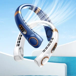 Mute USB Personal Fan LED Digital Display 5 Speeds Rechargeable Bladeless Portable Neck Fan for Home School Office