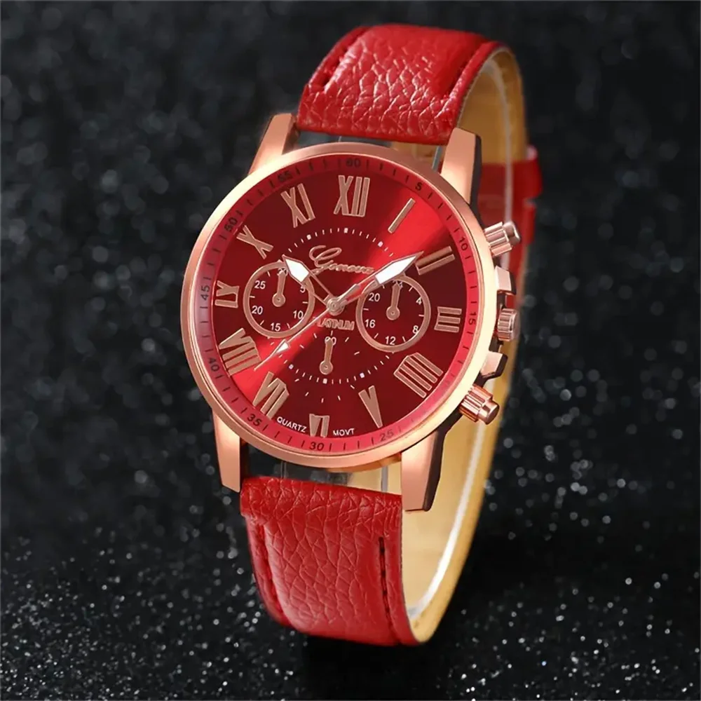 5PCS Women's Watches Fashion Roma Dial Leather Band Quartz Watch(Without Box - Image 2