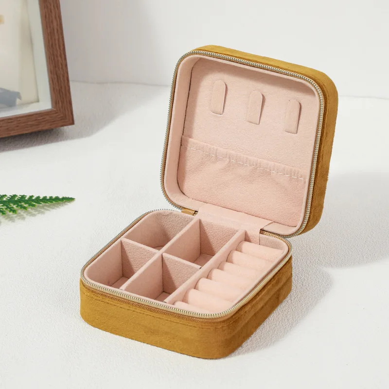 Velvet Jewelry Box For Women Necklace Ring Earrings Organizer Holder Travel Portable Zipper Square Jewelry Storage Case - Image 7