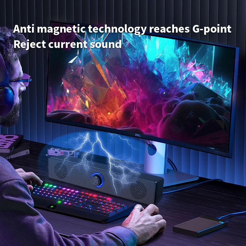 Long desktop dual speakers wired 1002, wireless Bluetooth 3511, USB-powered, AUX 3.5mm,LED lights 3D stereo laptop TV speaker - Image 4