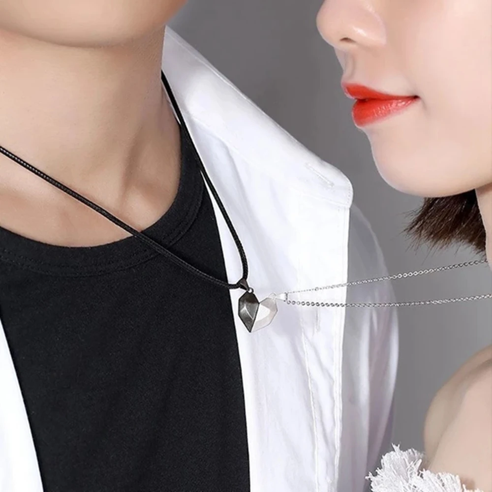 Good Simple Quality Couple Pendant Necklace Electrocardiogram,Magnetic Heart,Pendant Splicing Necklace Valentine's Day Gift - Image 3