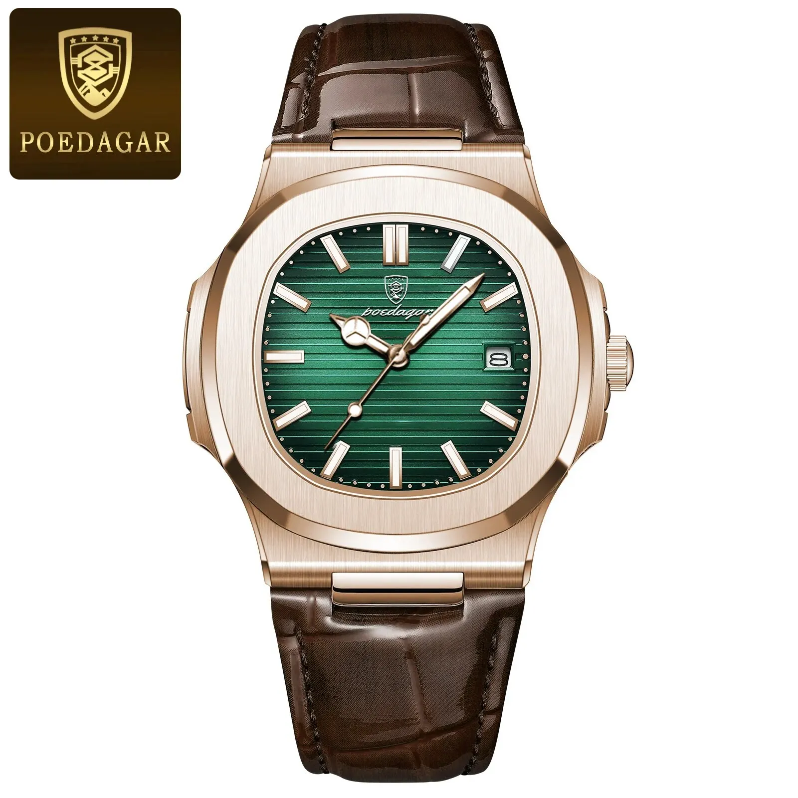 POEDAGAR Top Luxury Square Man Watch Date Waterproof Luminous Men Wristwatch High Quality Leather Men's Quartz Watches+Box Reloj - Image 12