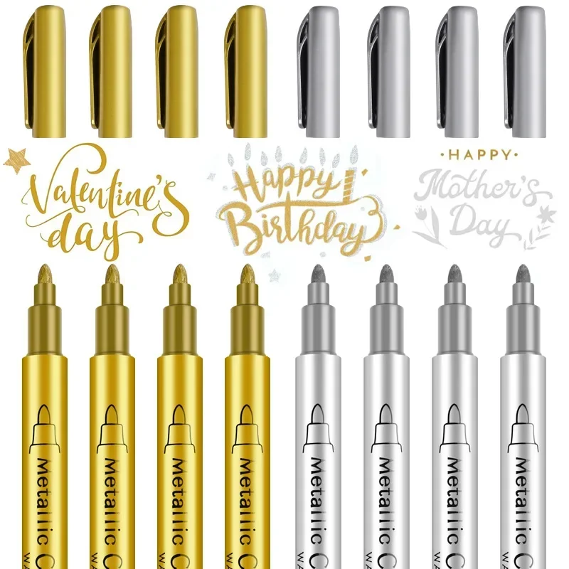 1/2Pcs Brush Metallic Marker Pens Gold Silver Permanent Art Markers Crafts Scrapbooking Painting Stationery School Supplies - Image 5