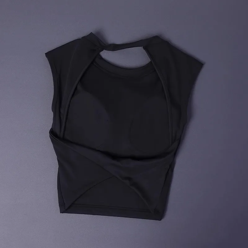 Sexy short backless fixed chest pad sports T-shirt vest women's tight quick drying sleeveless yoga top - Image 6