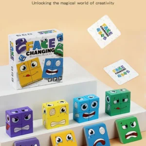 Kids Emotions Expression Game Wooden Cube Face Changing Board Cartoon Puzzle Toy Montessori Thinking Challenge Games