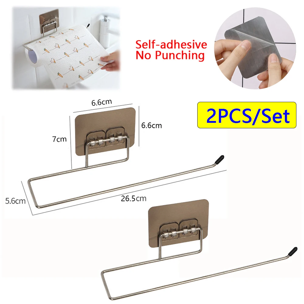 2PCS Kitchen Paper Towel Holder Adhesive Toilet Paper Rack Towel Hanger Tissue Dispenser Roll Napkin Cabinet Storage Accessories - Image 7