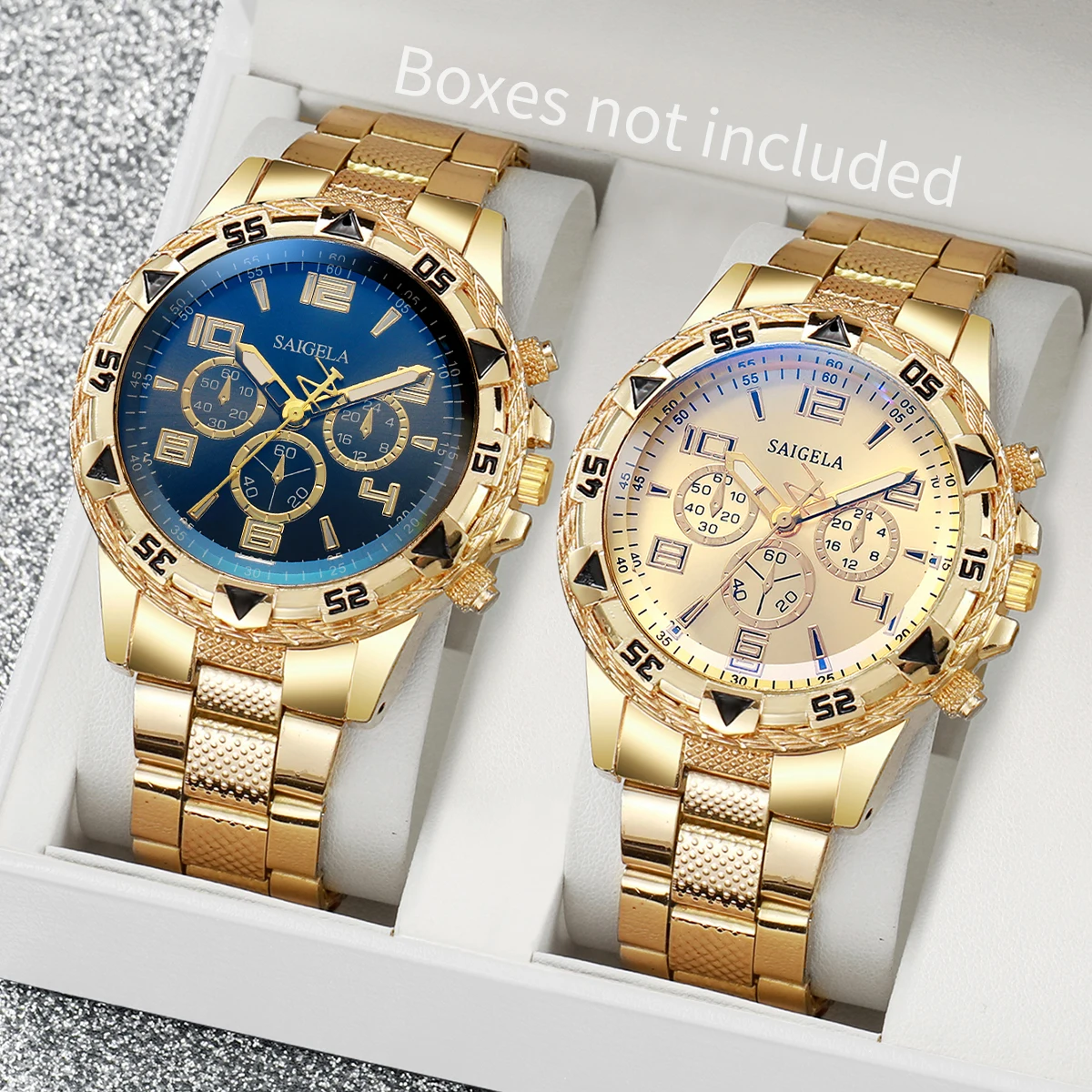 2pcs/set Fashion Steel Band Men's Quartz Watch Male Wristwatches Set (Without Box) - Image 2