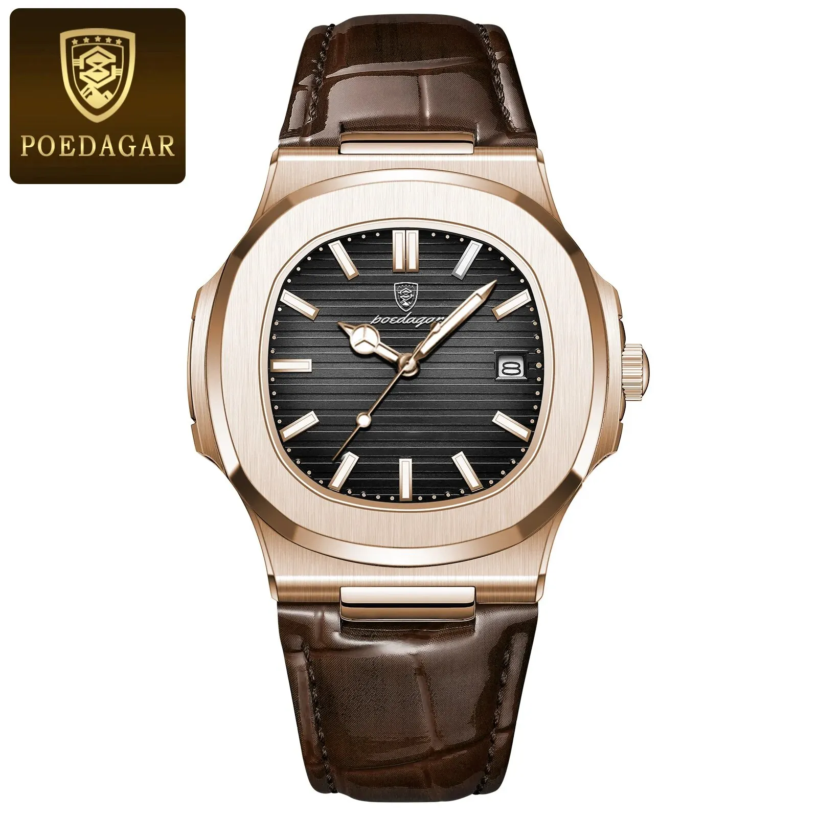 POEDAGAR Top Luxury Square Man Watch Date Waterproof Luminous Men Wristwatch High Quality Leather Men's Quartz Watches+Box Reloj - Image 9