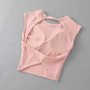 Sexy short backless fixed chest pad sports T-shirt vest women's tight quick drying sleeveless yoga top