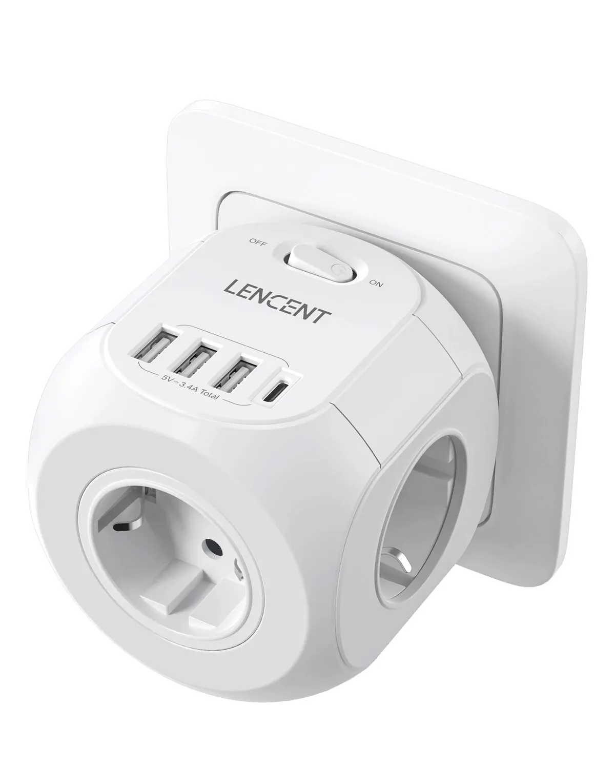 LENCENT Wall Socket Extender with 3 AC Outlets 3 USB Ports And1 Type C 7-in-1 EU Plug Charger On/Off Switch for Home - Image 7