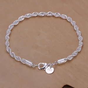 New Silver Plated Twisted Rope Bracelet Jewelry For Women And Men Fashion Chain Charm Flash Jewelry H207