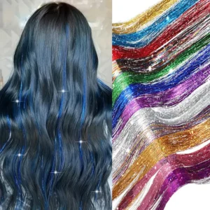 Synthetic Sparkling Shiny Tinsel Hair Extensions Colorful Holographic Hair Tinsel Glitter Fairy Hair