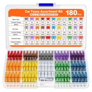 180Pcs Car Fuses Assorted Kit, 60 Mini Blade Car Fuse +60 Standard Fuse Automotive +60 Micro Fuse + Fuse Puller