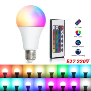 16 Colors RGB Bulb LED Multicolor Bulb E27 Base 220V Household Lighting Dimmable 24 Key Remote Control Atmosphere Neon Light