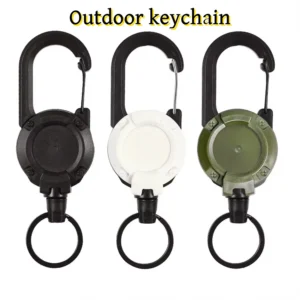 1pcs Heavy Duty Retractable Pull Badges ID Reel Carabiner Key Chain Steel Wire Rope Buckle Key Holder Outdoor Keychain Tools