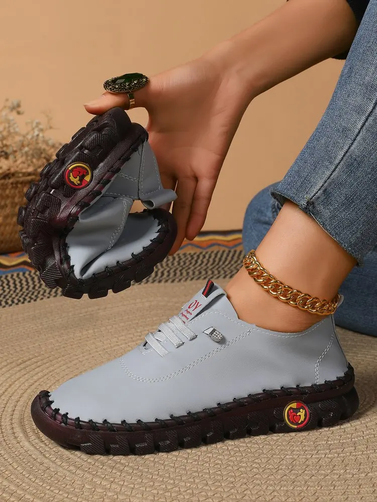 2025 Spring and Autumn Hand-stitched Single Shoes Large Size Women's Shoes Middle-aged Mom Shoes White Shoes Flat Casual Shoes - Image 16