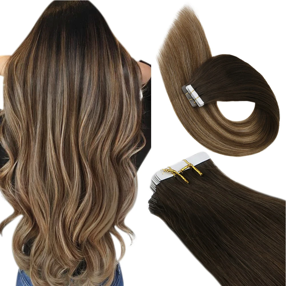 Ugeat Tape in Hair Extensions Human Hair Real Natural Brazilian Remy Hair Straight Seamless Skin Weft For Women Balayage 20P/40P - Image 16