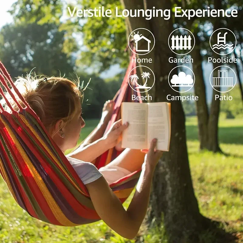 WESTTUNE Outdoor Canvas Hammock Camping Swing Hammock with Tree Ropes Load-bearing Up to 200kg Perfect for Garden Patio Backyard - Image 4