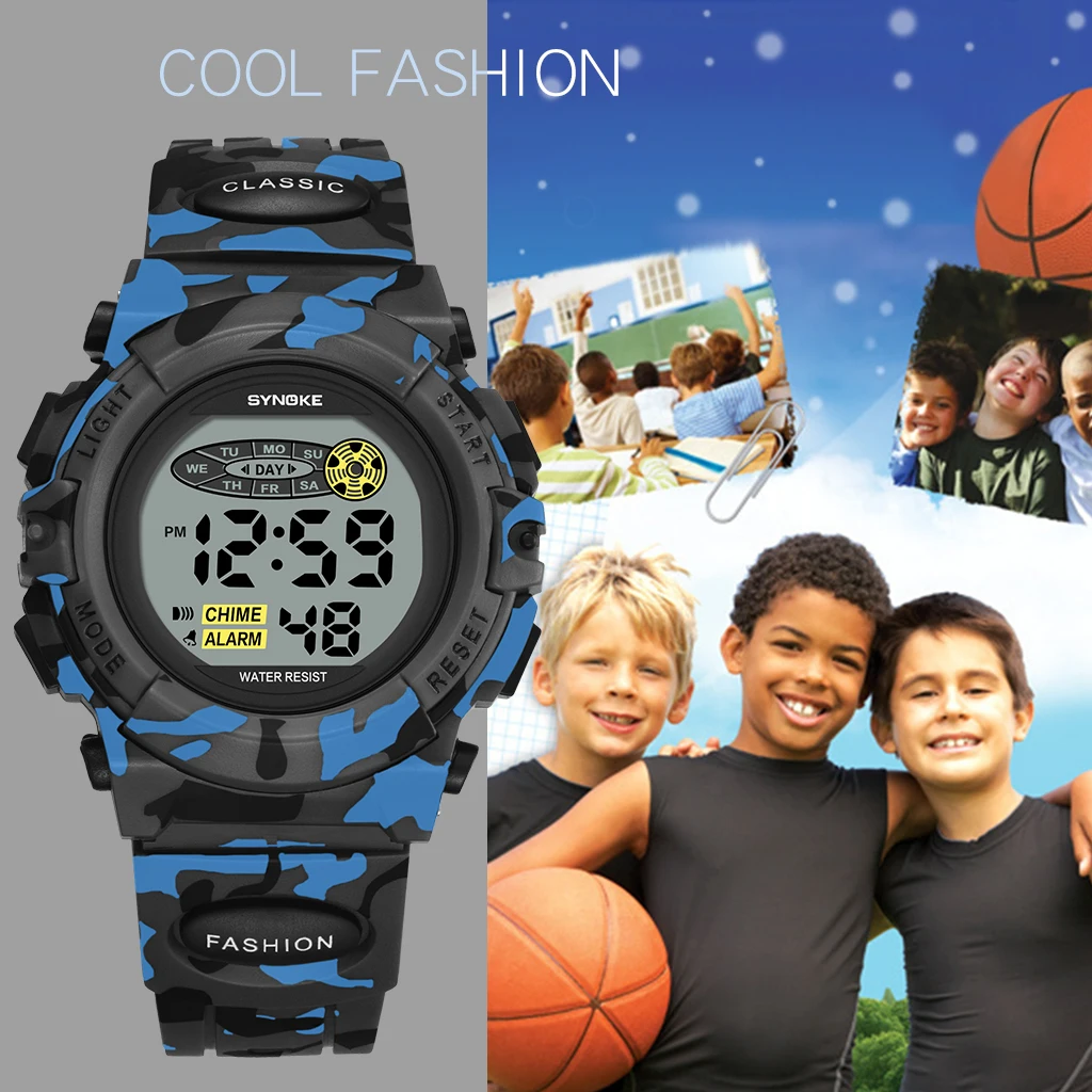 SYNOKE Student Sport Watch For Kids Colorful Electronic Watches Waterproof Clock Children Digital Watch For Boys Camouflage - Image 4