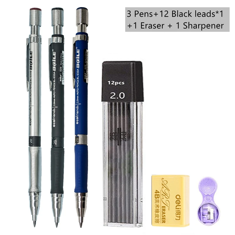 Mechanical Pencil Set 2.0 mm with 2B Black/Colors Lead Refill For Writing Sketching Art Drawing Painting School Automatic Pencil - Image 13