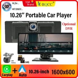 BQCC 10.26 Inch Portable Wireless Carplay Screen HD Rear Reversing Camera Car Radio DVR MP5 Multimedia Video Player Android Auto