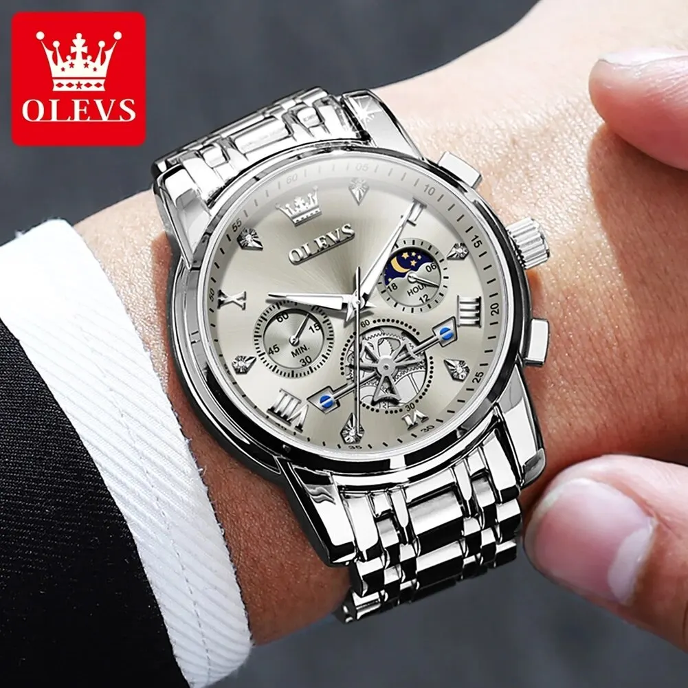 OLEVS 2856 Man Watch 24 Hour Moon Phase Chronograph Waterproof Luminous Multifuncation Original Luxury Quartz Wristwatch for Men - Image 3