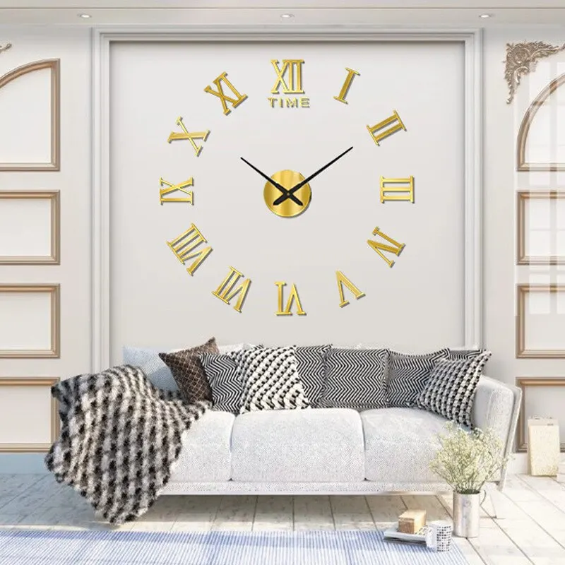 3D Acrylic Digital Wall Clock Roman Numerals Design Mirror Wall Clock Fashion Large Round Wall Clock DIY Self Adhesive Clocks - Image 3