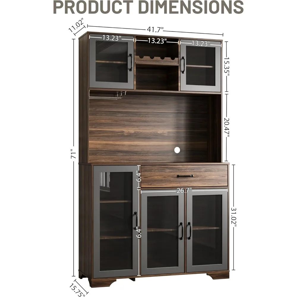 Pantry Cabinet, 71" Tall Coffee Bar Liquor Cabinet with Power Outlet & LED Lights, Kitchen Hutch Food Pantry with Microwave Stan - Image 2