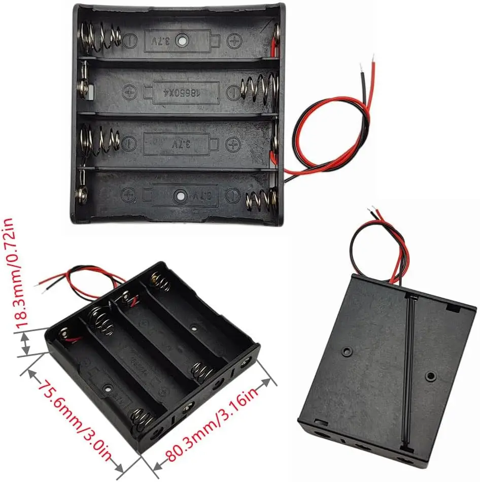 3pcs 18650 Battery Holder Box 1 Slot 3.7V Battery Storage Case 1/2/3/4 Cell Plastic Container with Connect Black Red Wires - Image 5