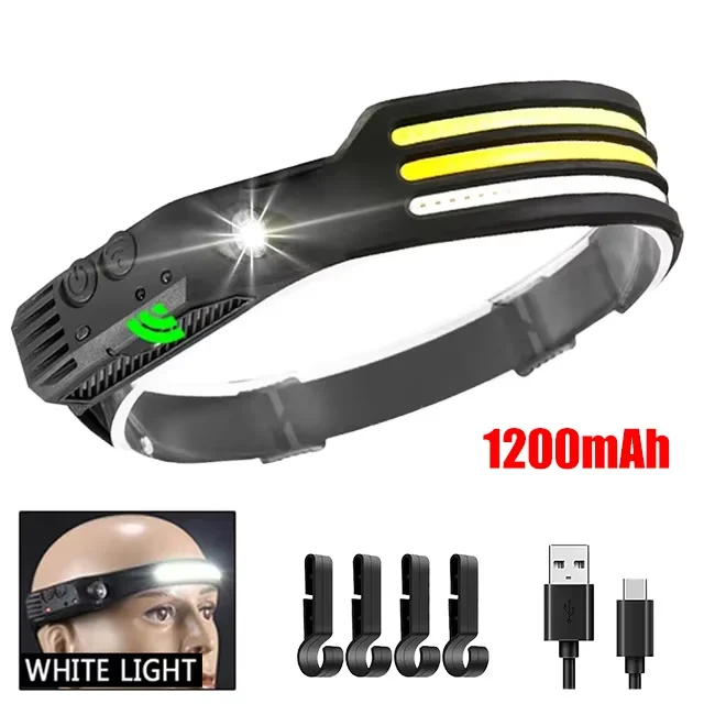 COB LED Sensor Head Lamp Induction Headlamp Built-in Battery Flashlight USB Rechargeable Head Torch 5 Lighting Modes Headlight - Image 10