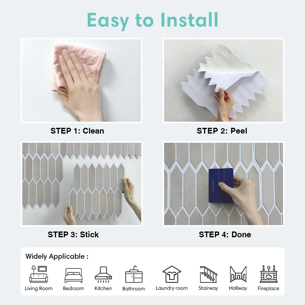 10 Pcs 3D Geometric Wall Panels Peel and Stick Backsplash Tile Long Hexagon 3D Decorative Tiles for Interior Decor 30 X 30cm - Image 5