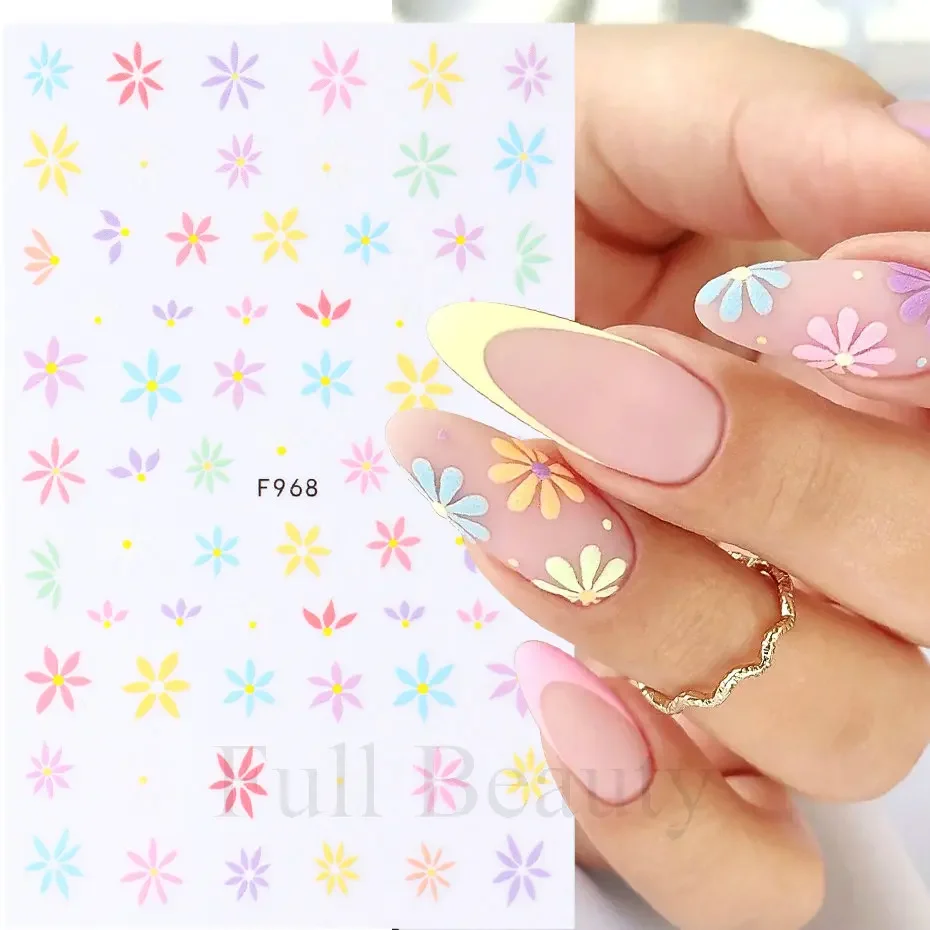 Spring Flowers 3D Nail Stickers Simple Summer Blossom Floral Tulip Fruit Nail Art Decals Adhesive Sliders Manicure Decorations