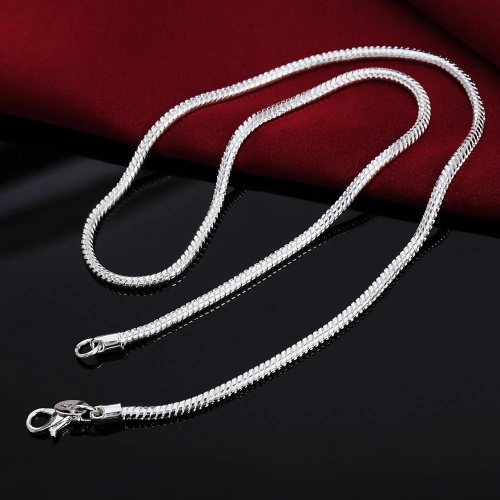 45-60cm Silver Color 1MM/2MM/3MM solid Snake Chain Necklace For Men Women Fashion Jewelry for pendant free shipping - Image 3
