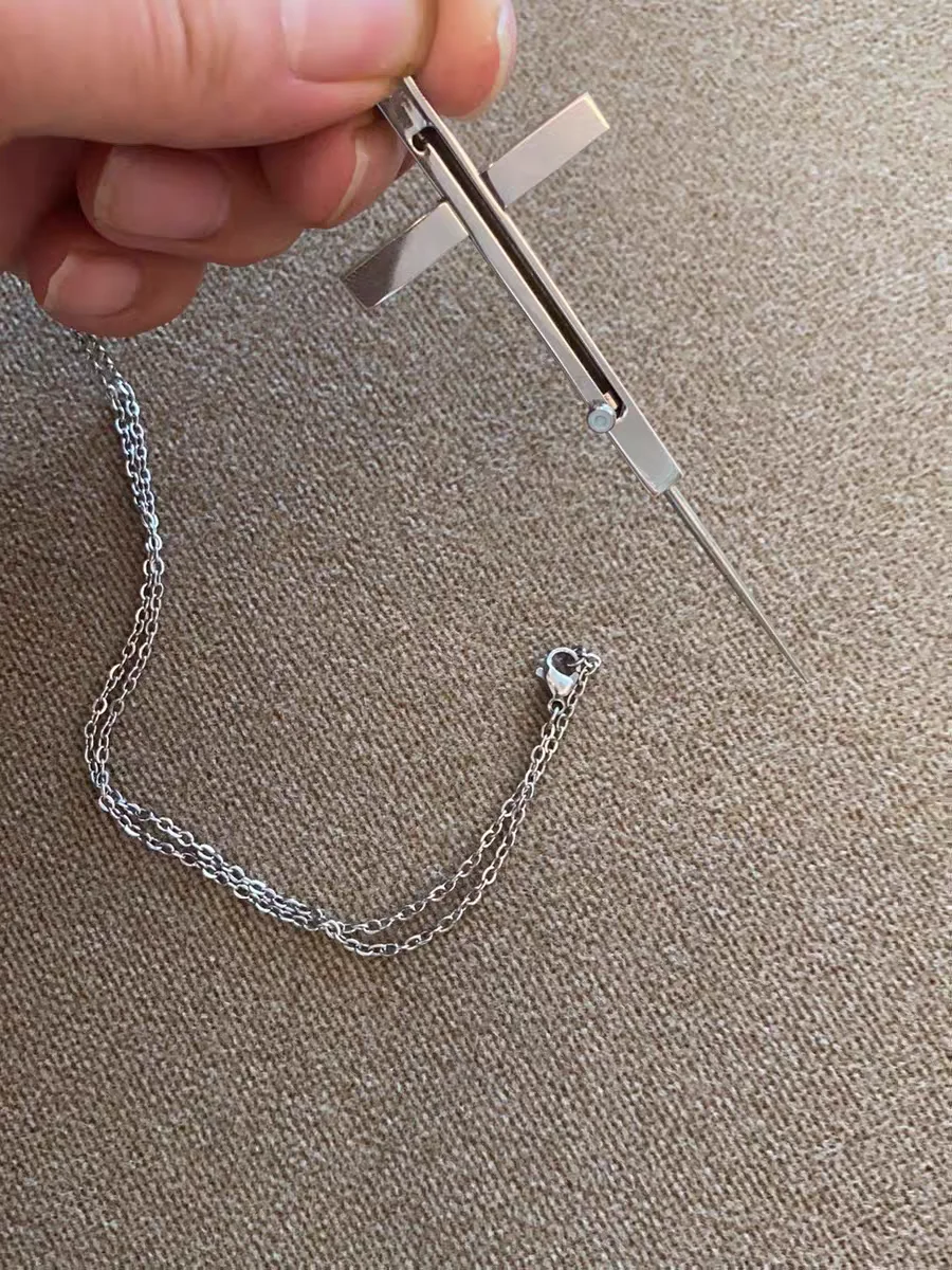 Retractable Stainless Steel Cross Necklace Men Fashion Jewelry Chains Boy EDC Gadgets For Cool Women Girls Gifts Multi Tools