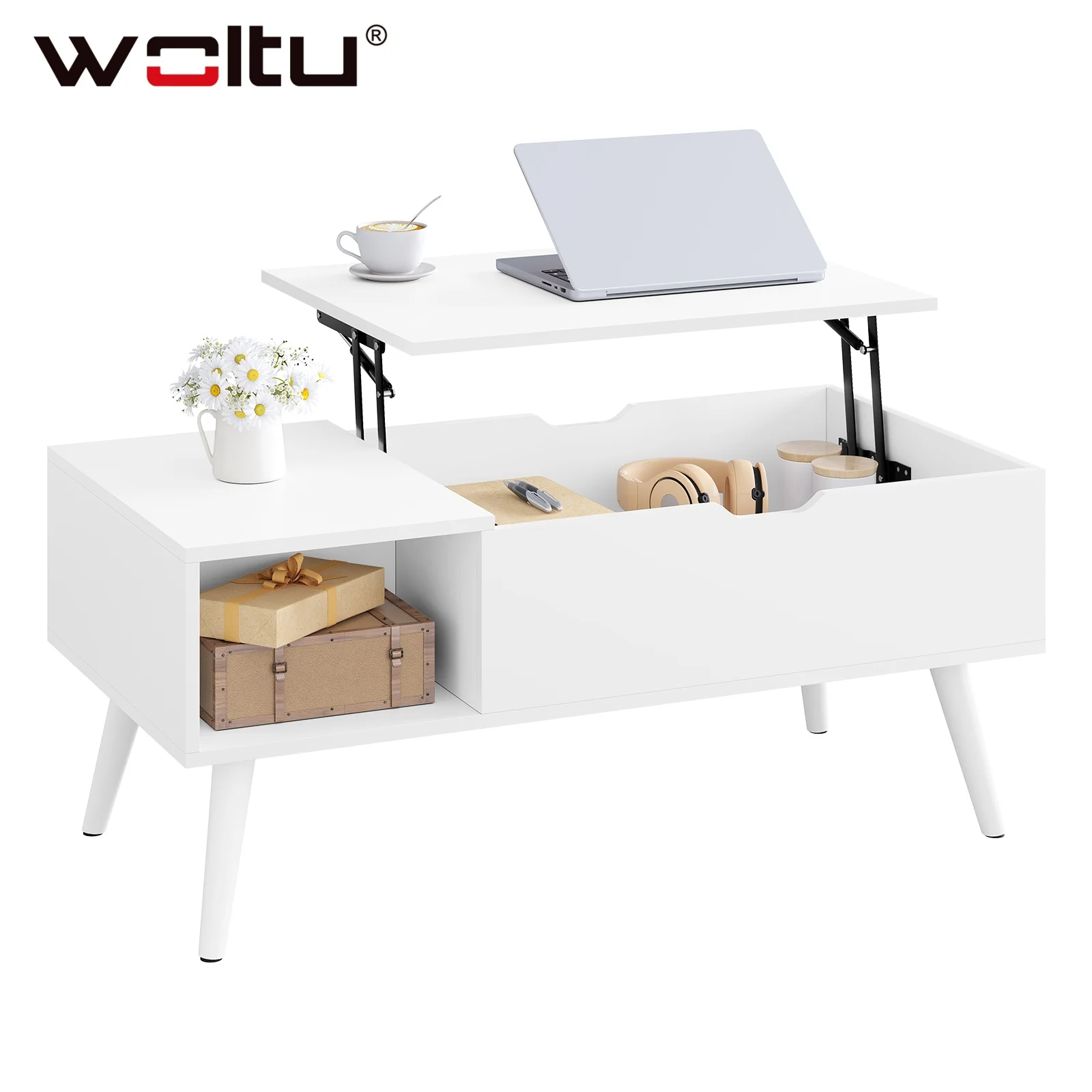 WOLTU Height-Adjustable Coffee Table Living Room Table with Hidden Storage Lifting Board Folding Table for Side Sofa Home Decor - Image 5