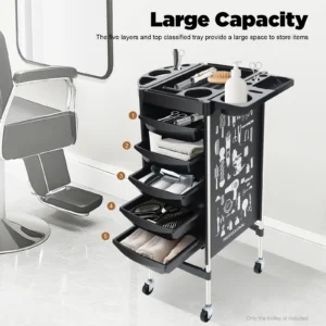 Hairdressing Beauty Salon cart with 5 drawers Large capacity Trolley Multifunctional Platform Wheels Flexible Movement