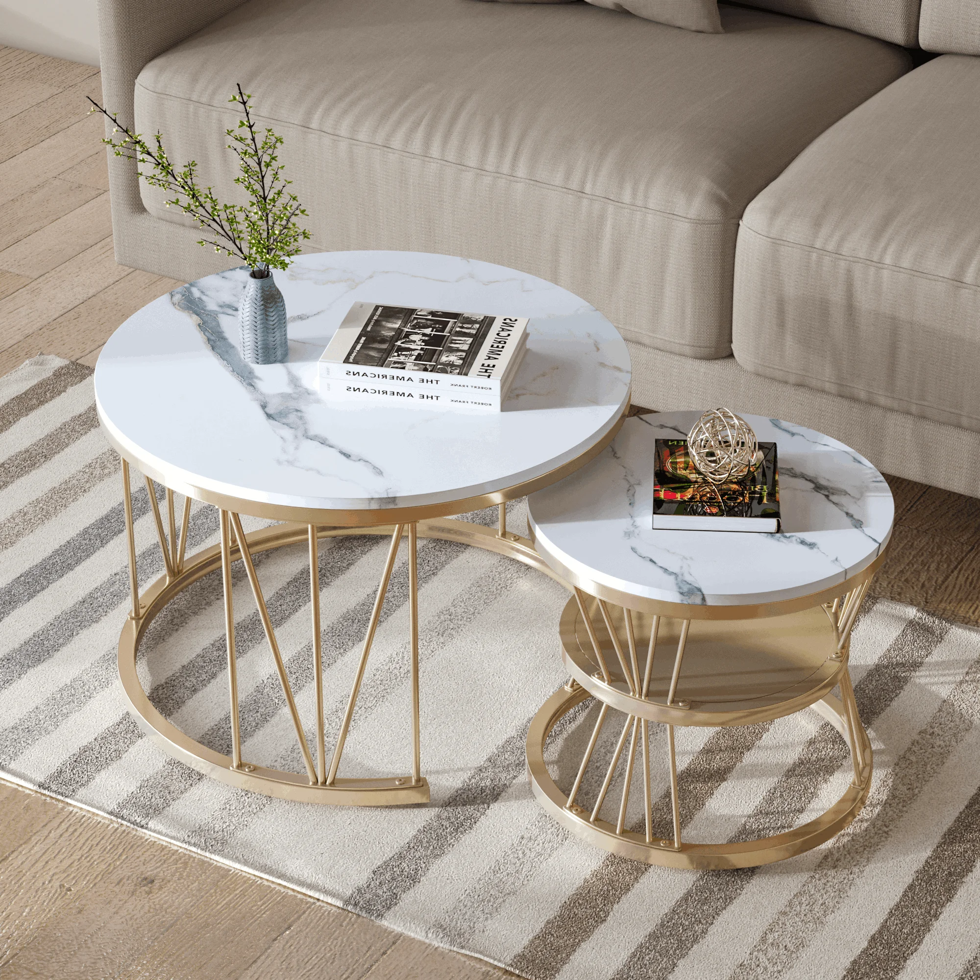 Anajqaqia Round Coffee Table Set 70x70x45cm 45x45x40cm - Image 3