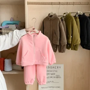 Children's Autumn Sets Kids Winter Padded Thickened Suit Boys Girls Plus Velvet Jackets+Pants 2Pcs Outfits Toddler Clothing