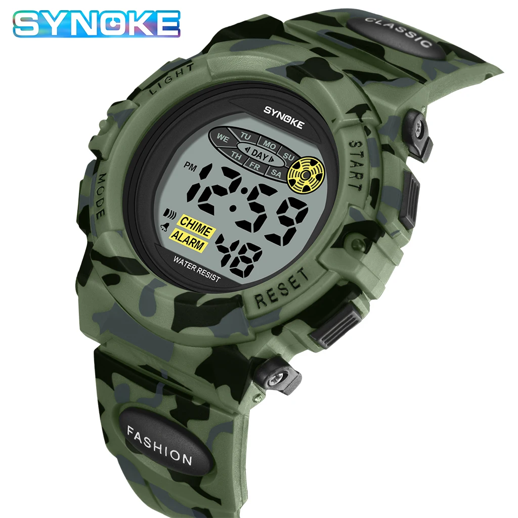 SYNOKE Student Sport Watch For Kids Colorful Electronic Watches Waterproof Clock Children Digital Watch For Boys Camouflage - Image 5