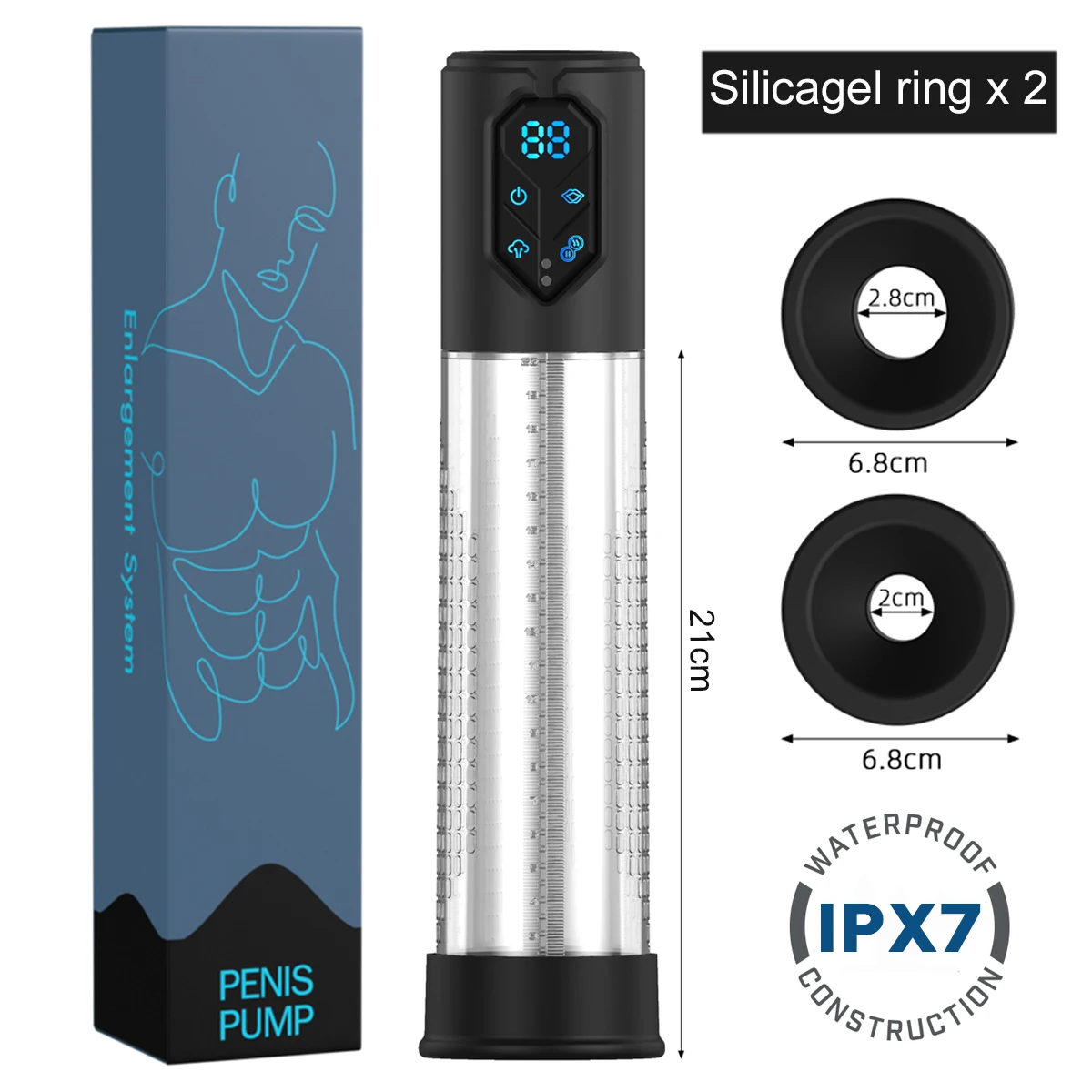 IPX7 Waterproof Electric Penis Pump for Enlargement Man Vacuum Pump Enlargement Extend Pump 4 Suction Levels 2 Silicone Sleeves - Image 8