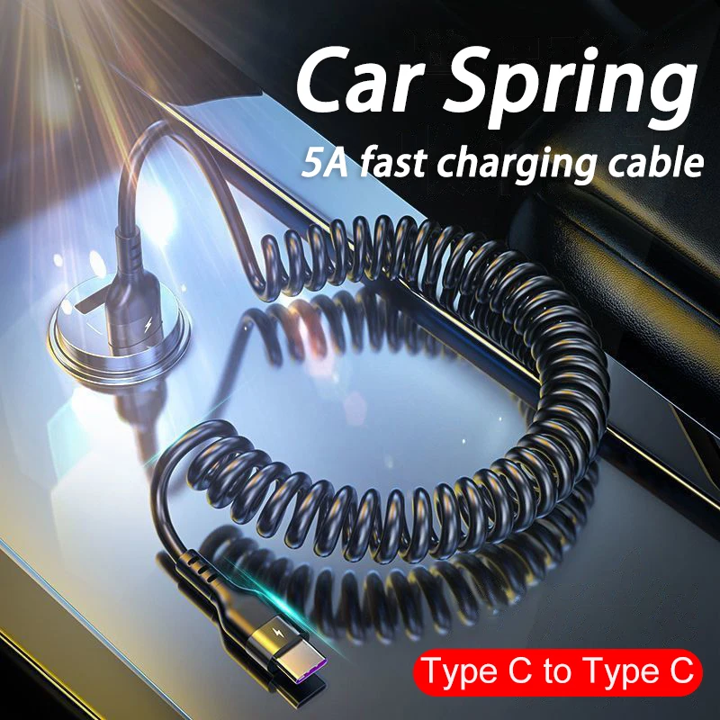 USB Type C 66W Car 5A Fast Charging Type C to Type C Spring Telescopic Cable For iPhone 15 Samsung Huawei Xiaomi Redmi OnePlus - Image 5
