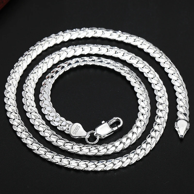 DOTEFFIL 925 Sterling Silver 6mm Side Chain 16/18/20/22/24 Inch Necklace For Woman Men Fashion Wedding Engagement Jewelry Gift - Image 4