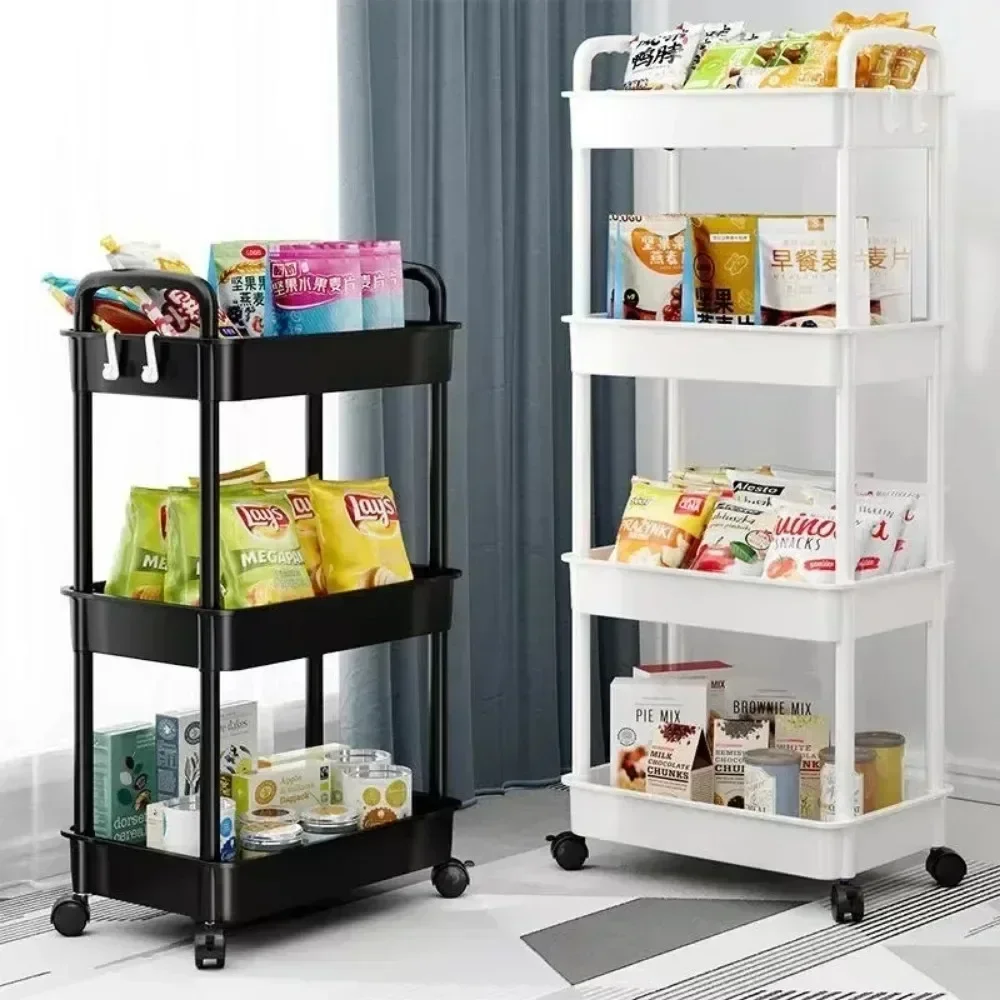 Bookshelf Storage Trolley Multi-Layer Shelves Household Snacks Storage Rack Mobile Kitchen Organizer Cart With Wheels