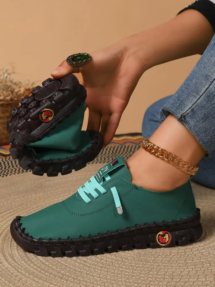 2025 Spring and Autumn Hand-stitched Single Shoes Large Size Women's Shoes Middle-aged Mom Shoes White Shoes Flat Casual Shoes - Image 17