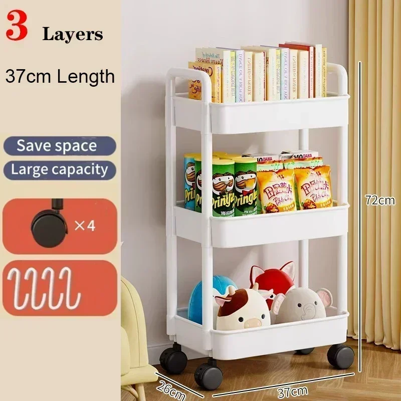Bookshelf Storage Trolley Multi-Layer Shelves Household Snacks Storage Rack Mobile Kitchen Organizer Cart With Wheels - Image 7