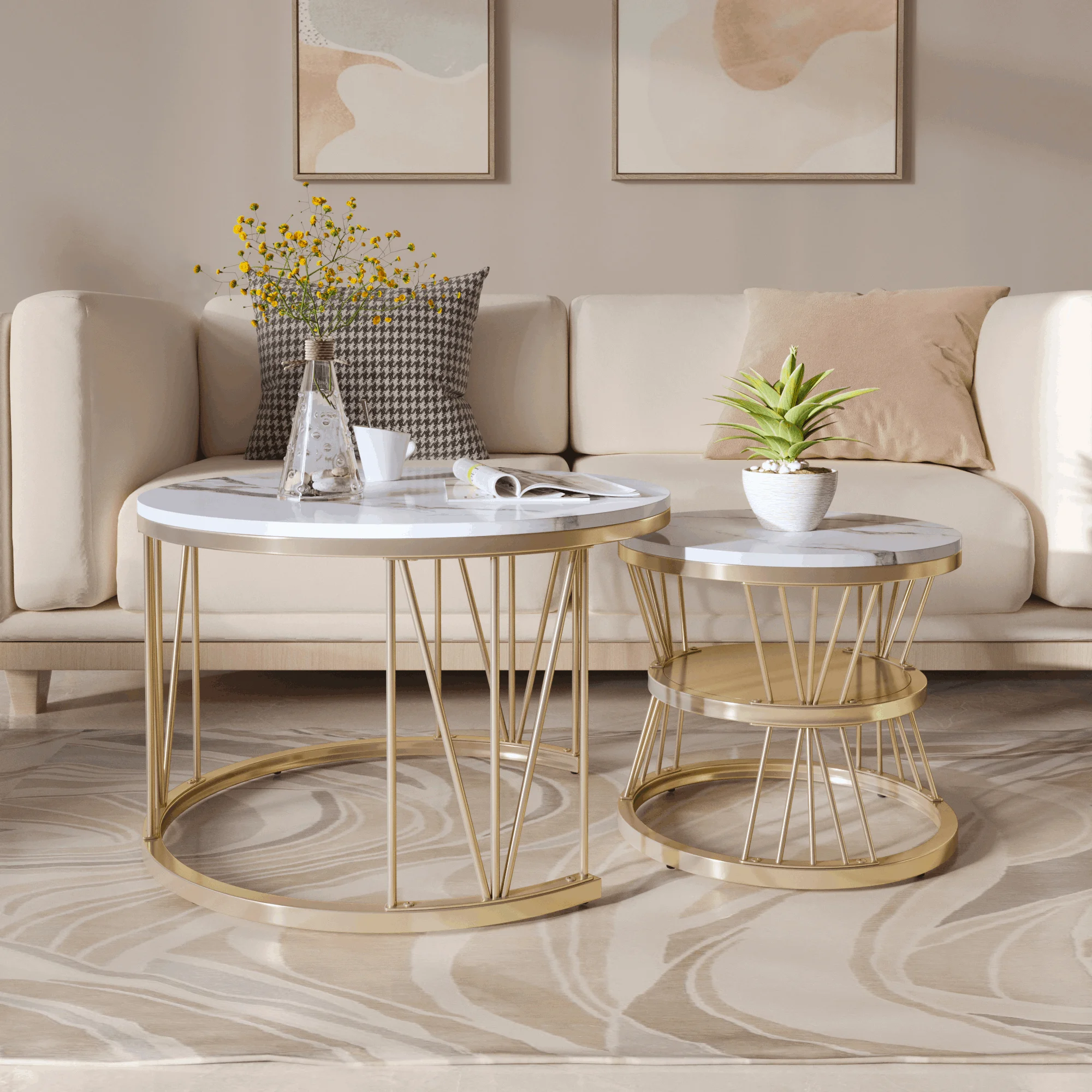 Anajqaqia Round Coffee Table Set 70x70x45cm 45x45x40cm - Image 2