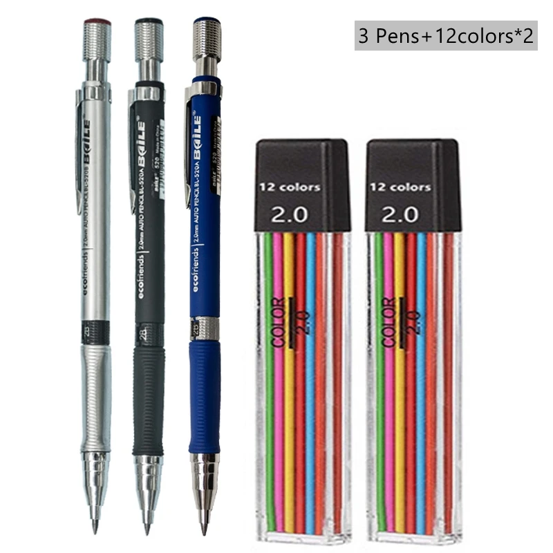 Mechanical Pencil Set 2.0 mm with 2B Black/Colors Lead Refill For Writing Sketching Art Drawing Painting School Automatic Pencil - Image 9